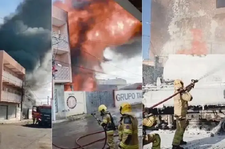 Caminhão-tanque com 12 mil litros de gasolina pega fogo em posto